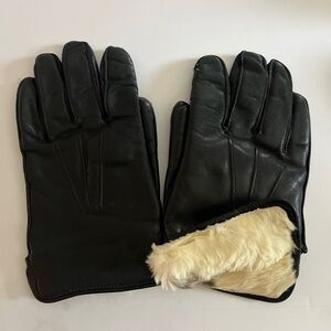 VTG Mens 100% Rabbit Fur Lined Gloves M Black Leather Driving Soft Luxury
